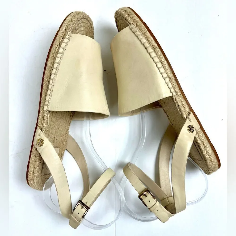 Tory Burch  Elegant Cream Leather Espadrille Sandals